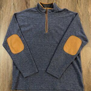 Orvis Blue Heather Quarter Zip Pullover Sweater Leather Elbow Patches Mens Sz L